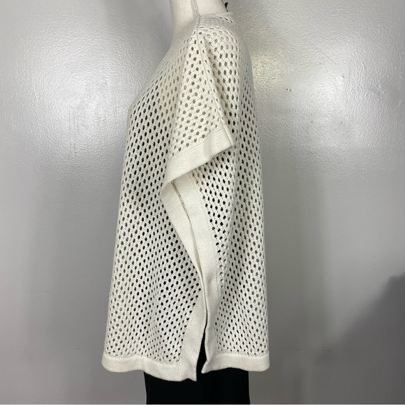 TALBOTS Open Knit V Neck Poncho Sweater Medium White Pullover - Picture 6 of 8